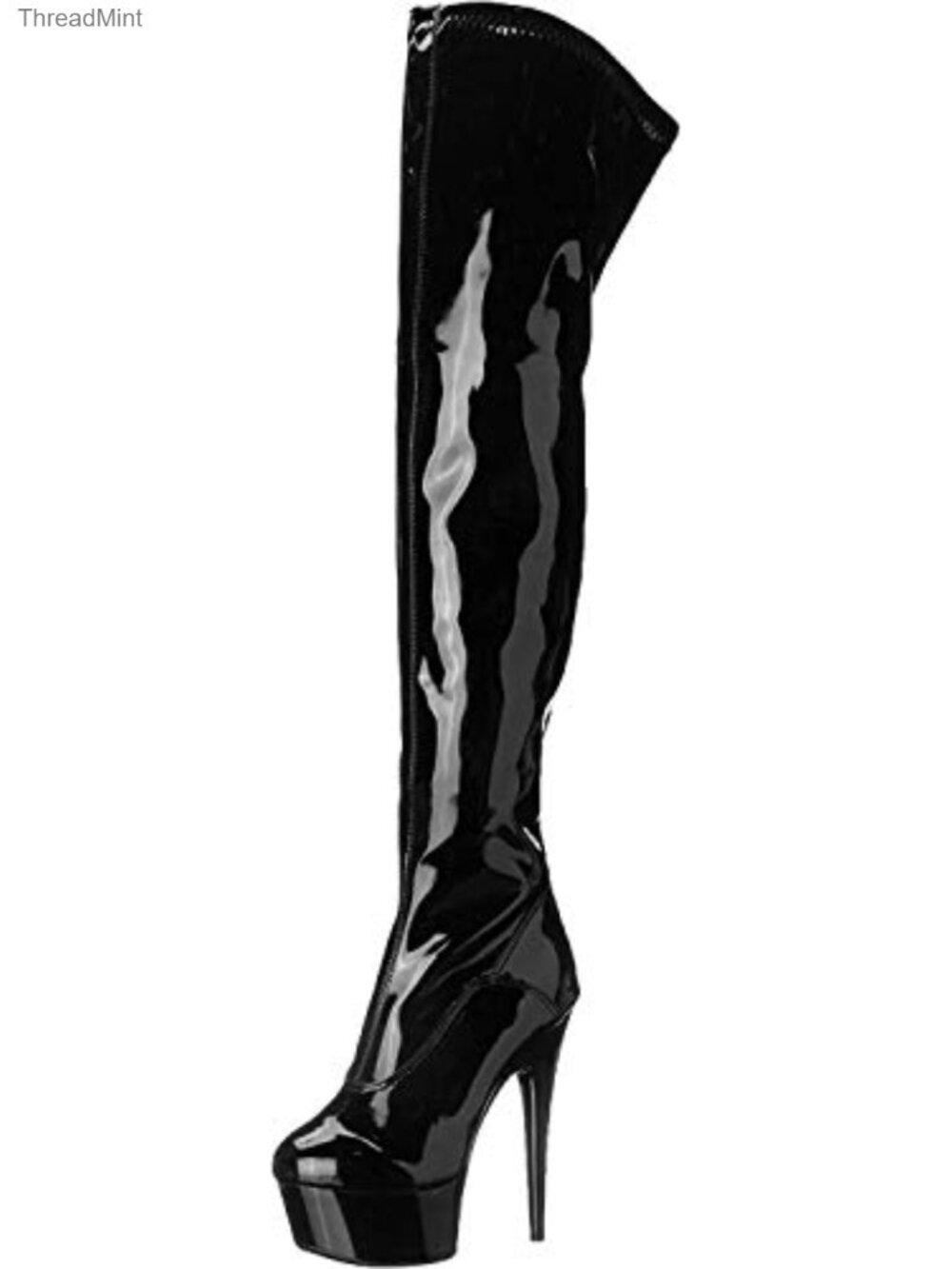 Over-the-Knee Stretch Patent Leather Platform Boots 25" Shaft Zip Closure